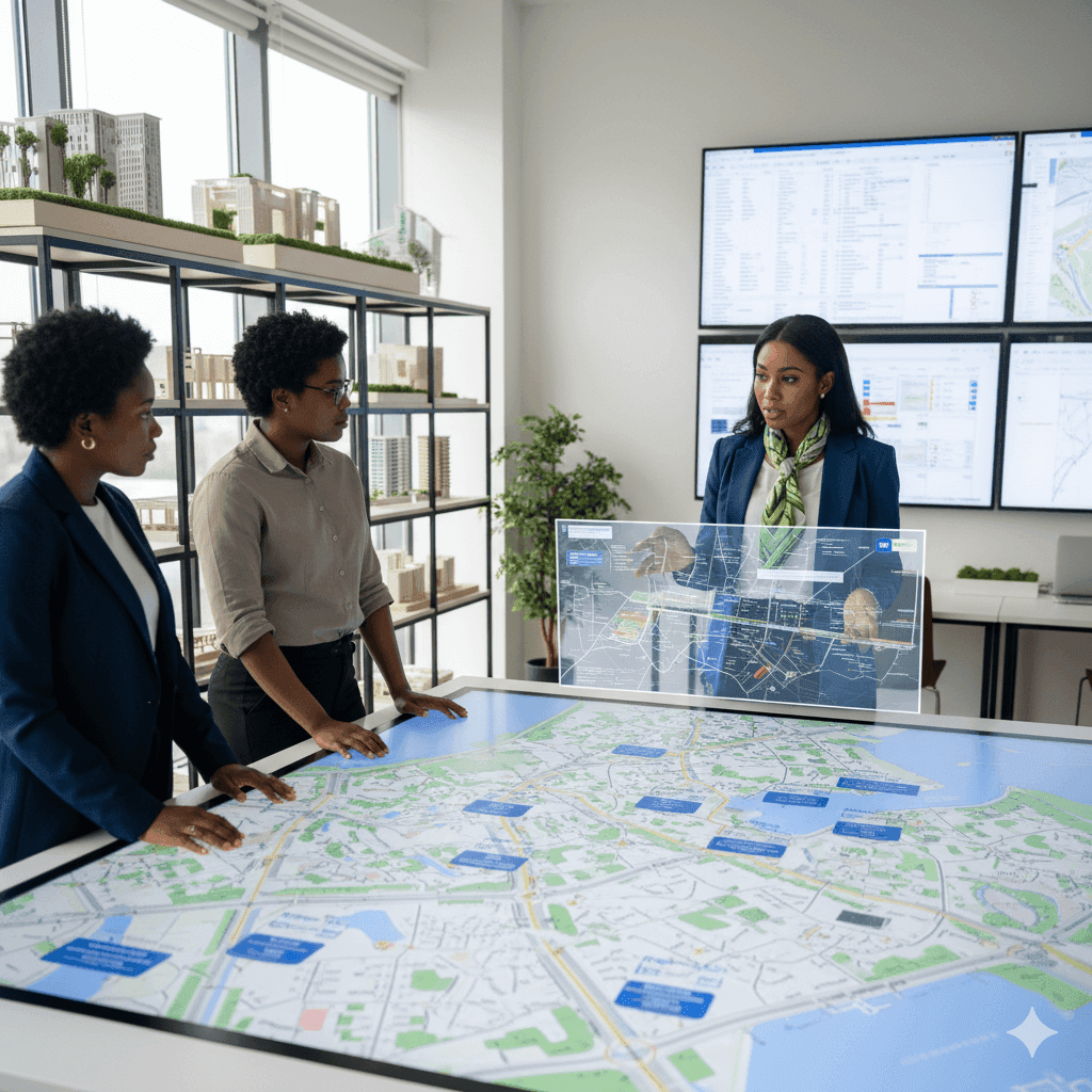 An urban planner looking at a city model.