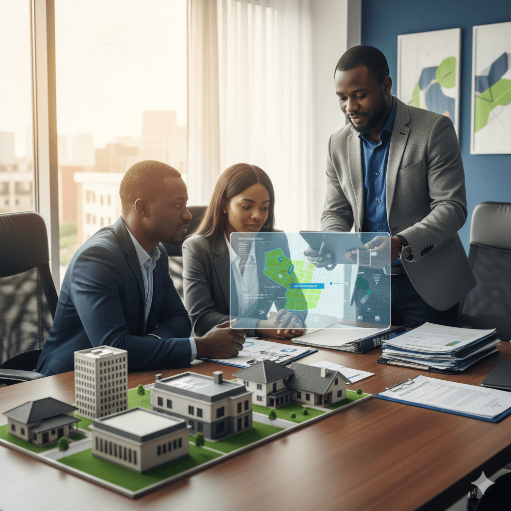 A consultant presenting a property portfolio.
